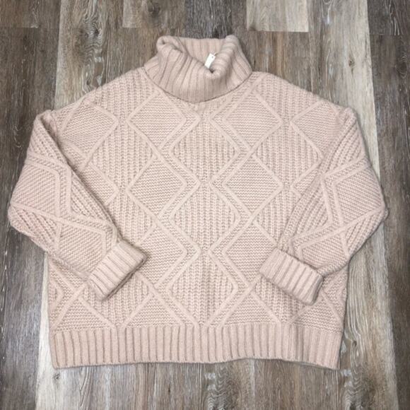 Caslon Tan Diamond Cable Knit Turtleneck Sweater XXL NWT - Picture 2 of 6